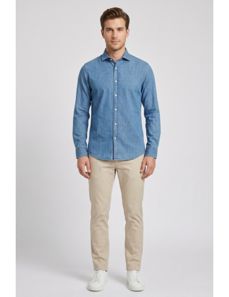 Paul Matthew camicia in denim di cotone stretch CF11-1001 [50a17040]
