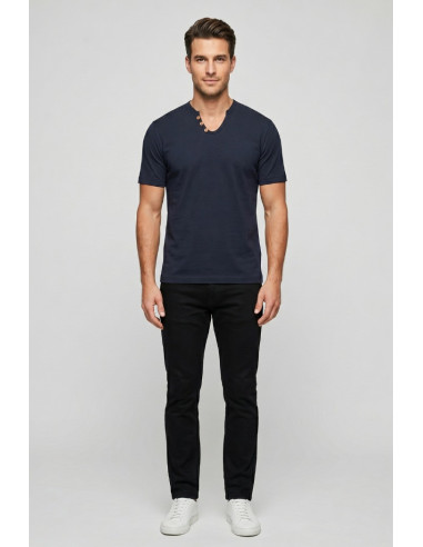 Urban Ring t-shirt in jersey di cotone con bottoni sul collo UR1110042 [aebbb879]