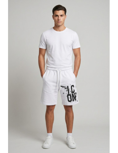 Icon bermuda in misto cotone con stampa logo effetto schizzato IUB026 [0b84676c]