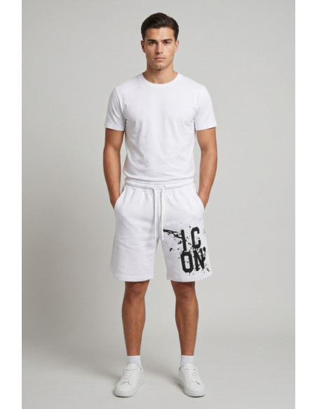 Icon bermuda in misto cotone con stampa logo effetto schizzato IUB026 [0b84676c]