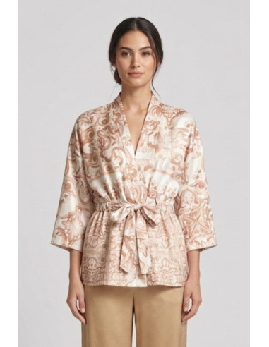 Fresh Flower kimono in raso a fantasia maioliche FD640 [85f300a7]