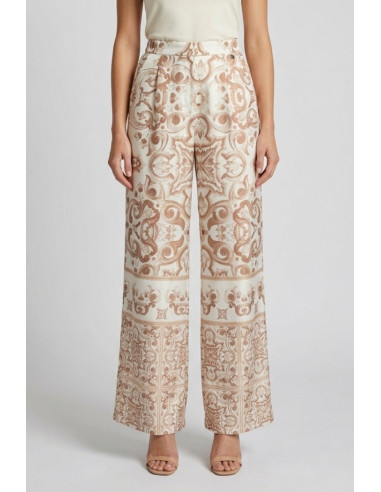 Fresh Flower pantalone in raso a fantasia maioliche FD641 [2cfd3f2a]