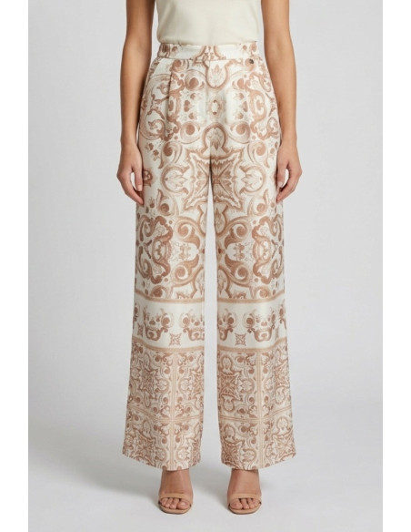 Fresh Flower pantalone in raso a fantasia maioliche FD641 [2cfd3f2a]