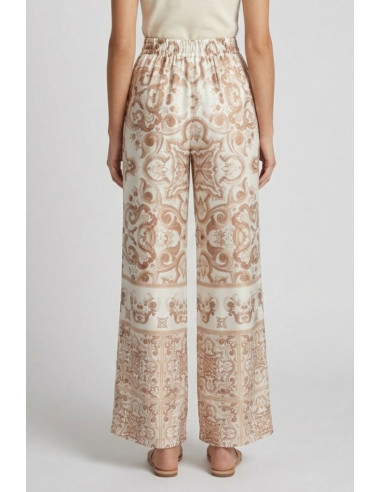 Fresh Flower pantalone in raso a fantasia maioliche FD641 [f5db7c27]
