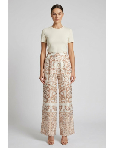 Fresh Flower pantalone in raso a fantasia maioliche FD641 [42c6bd23]