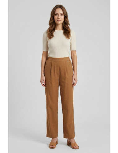 Fresh Flower pantalone in misto lino con pinces FD654 [785d84de]