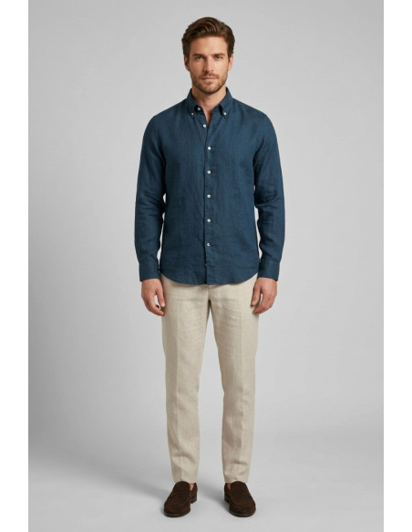 Guy camicia botton down in lino Custom919x-1211 M50090 [11b9cc42]