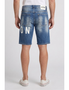 Icon bermuda in denim con stampa logo Memphis IUD018 [4911c38f] 2