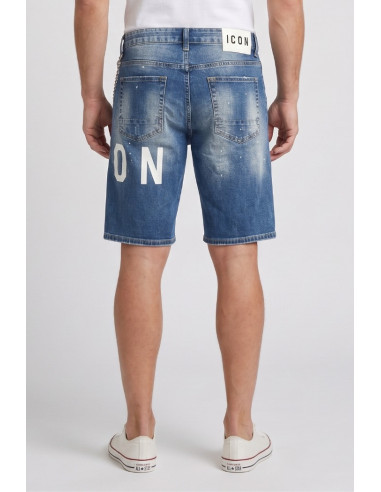 Icon bermuda in denim con stampa logo Memphis IUD018 [90378082]