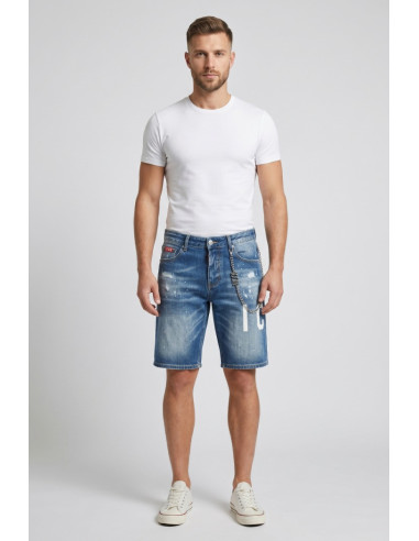 Icon bermuda in denim con stampa logo Memphis IUD018 [272a4186]