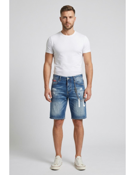 Icon bermuda in denim con stampa logo Memphis IUD018 [272a4186]