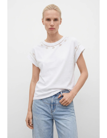 Influencer t-shirt in cotone con ricamo Sangallo 05AB223 [87055957]