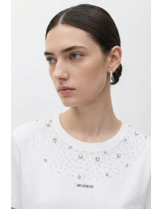 Influencer t-shirt girocollo con stampa e strass 05G0526 [0f7c044b]