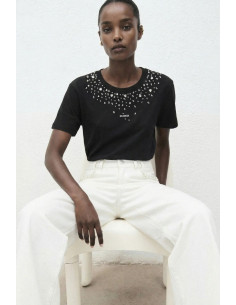 Influencer t-shirt girocollo con stampa e strass 05G0526 [247ebcc7]