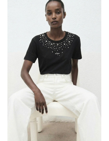 Influencer t-shirt girocollo con stampa e strass 05G0526 [247ebcc7]
