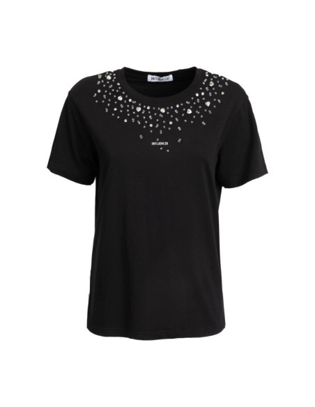 Influencer t-shirt girocollo con stampa e strass 05G0526 [f808b8d4]