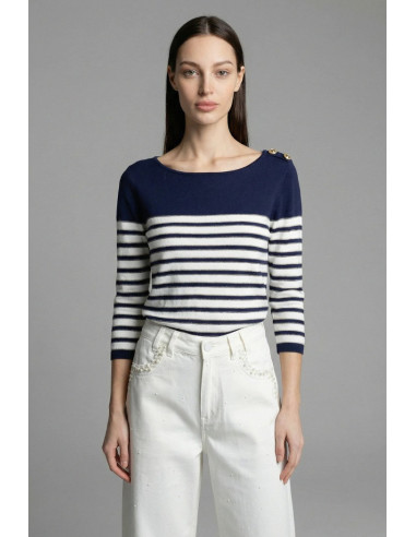 Influencer maglia a righe con scollo ampio 05J350 [74571e21]