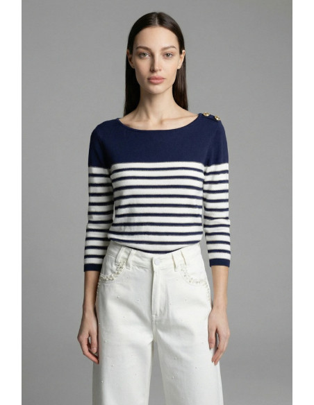 Influencer maglia a righe con scollo ampio 05J350 [74571e21]