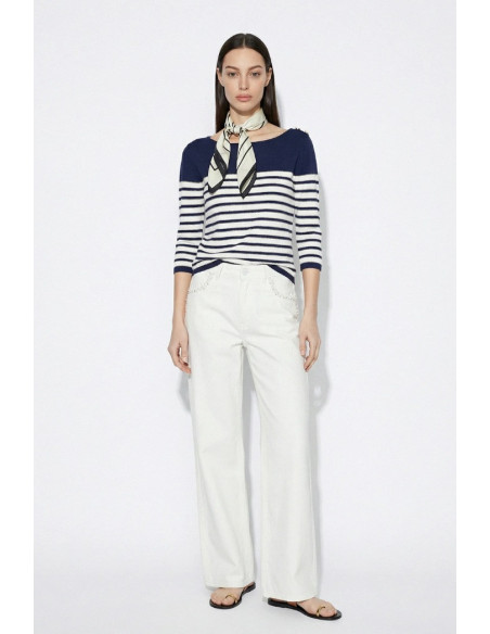 Influencer maglia a righe con scollo ampio 05J350 [1a6c9c28]