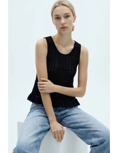 Influencer top smanicato con orlo smerlato 05J7747 [c50cbbbe]