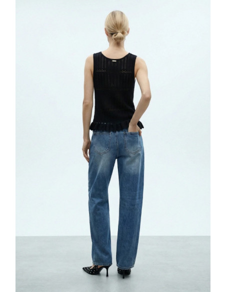 Influencer top smanicato con orlo smerlato 05J7747 [1c2af8b3]