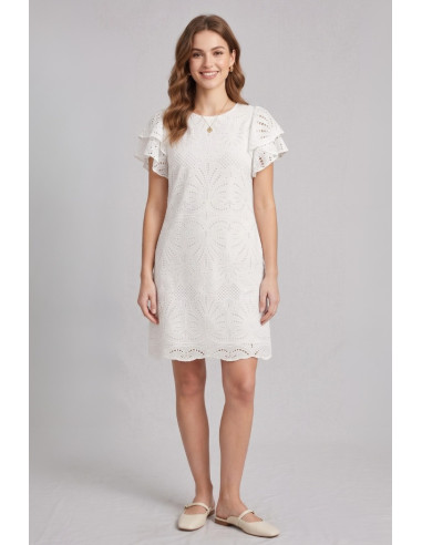 Fresh Flower abito in cotone con pizzo Sangallo e rouches FD670 [4d91cc02]