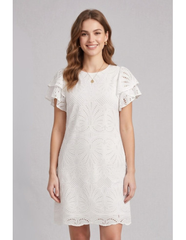 Fresh Flower abito in cotone con pizzo Sangallo e rouches FD670 [94b78f0f]
