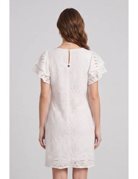 Fresh Flower abito in cotone con pizzo Sangallo e rouches FD670 [23aa4e0b]