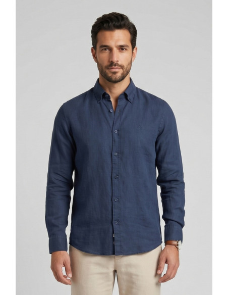 North Sails camicia in lino con collo botton down 664452 [6a094719]