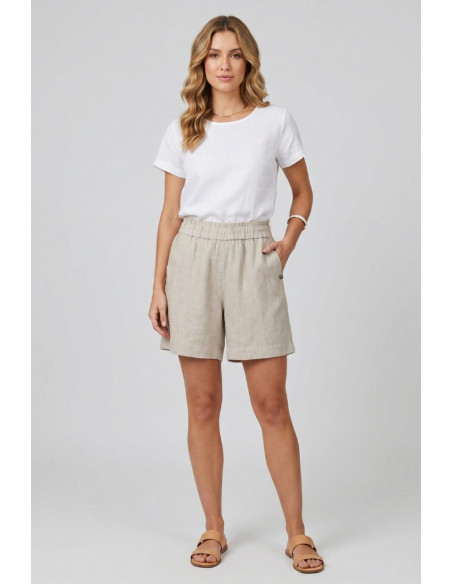Markup bermuda in lino con elastico in vita MW15204 [cb96621b]