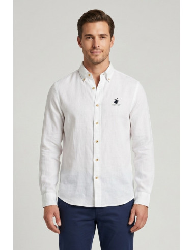 Beverly Hills Polo Club camicia botton down in lino Pond [85c32372]