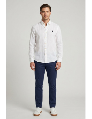 Beverly Hills Polo Club camicia botton down in lino Pond [ebf8a17b]