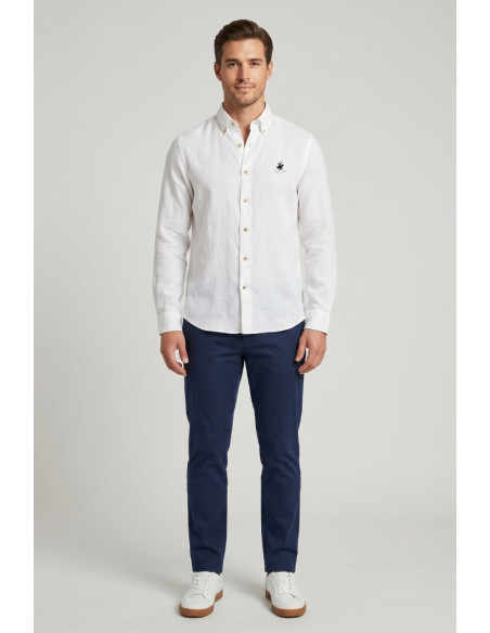 Beverly Hills Polo Club camicia botton down in lino Pond [ebf8a17b]