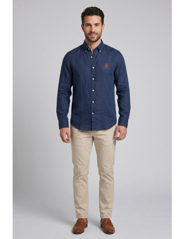 Beverly Hills Polo Club camicia botton down in lino Pond [70e61b7d]