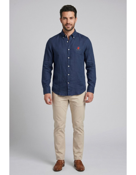 Beverly Hills Polo Club camicia botton down in lino Pond [70e61b7d]