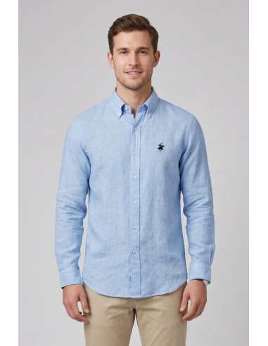 Beverly Hills Polo Club camicia botton down in lino Pond [168fe9a7]