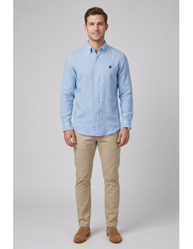 Beverly Hills Polo Club camicia botton down in lino Pond [78b46bae]