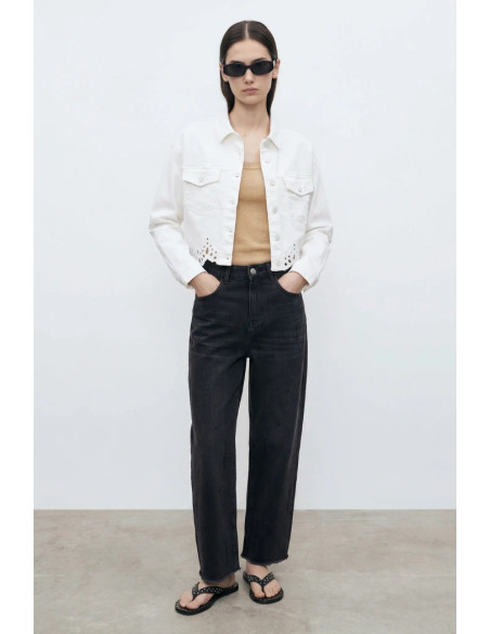 Influencer giubbino in denim con orlo smerlato 05P140 [2bb5f09d]