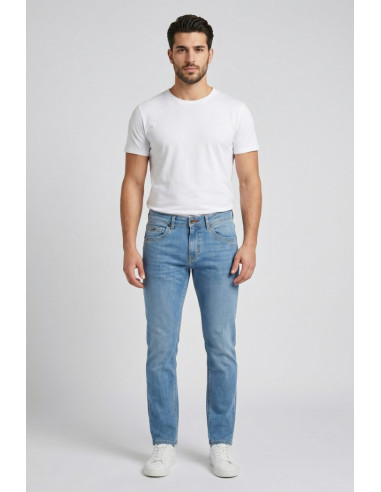 Rifle jeans in denim di cotone stretch lavaggio chiaro RF409 [b034ce3e]