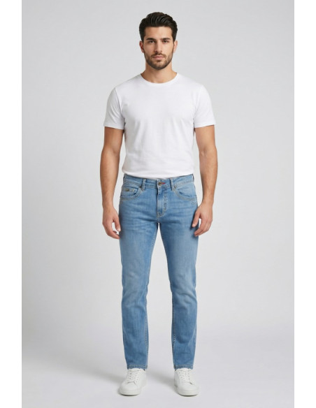 Rifle jeans in denim di cotone stretch lavaggio chiaro RF409 [b034ce3e]