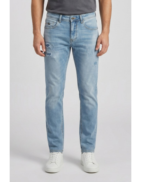 Rifle jeans in denim di cotone stretch lavaggio medio RF571 [4637c440]