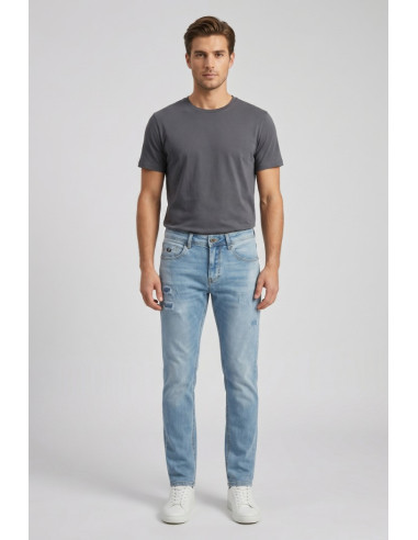 Rifle jeans in denim di cotone stretch lavaggio medio RF571 [280c4649]