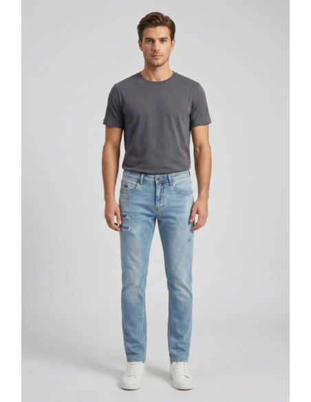 Rifle jeans in denim di cotone stretch lavaggio medio RF571 [280c4649]