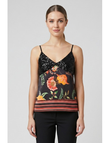 GM by Gai Mattiolo top con paillettes e fantasia floreale GM3813 [0d7845f1]