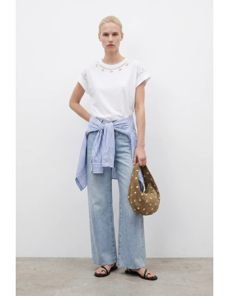 Influencer t-shirt in cotone con ricamo sangallo 05AB223 [e93edb5e]