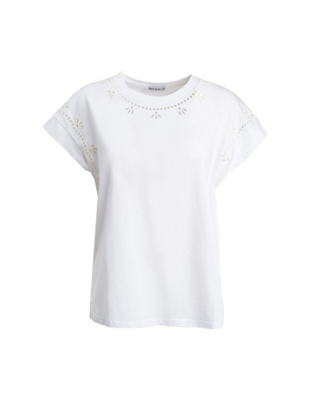 Influencer t-shirt in cotone con ricamo sangallo 05AB223 [ec6e9c40]