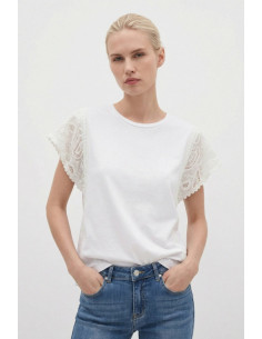 Influencer t-shirt con maniche in pizzo sangallo 05X622 [63f02e0f]