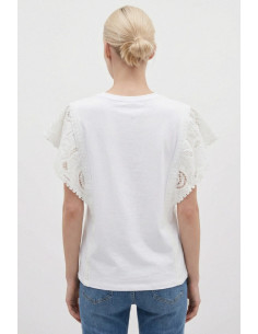 Influencer t-shirt con maniche in pizzo sangallo 05X622 [63f02e0f] 2