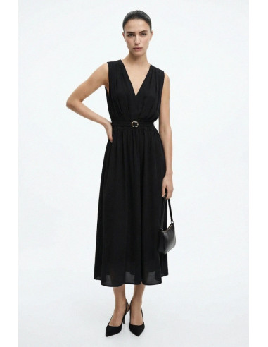 Influencer abito midi scollo a V con drappeggio 05Y186 [fd2a21c9]