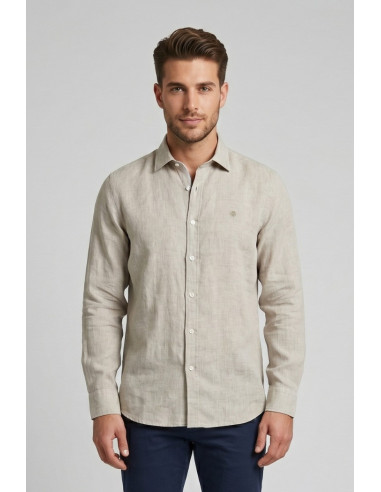 North Sails camicia in lino con logo ricamato 664437 [f3b99959]